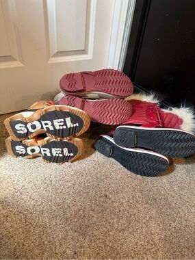 Sorel Red/cream/camel colored Winter Boots and a hiking pair light weight